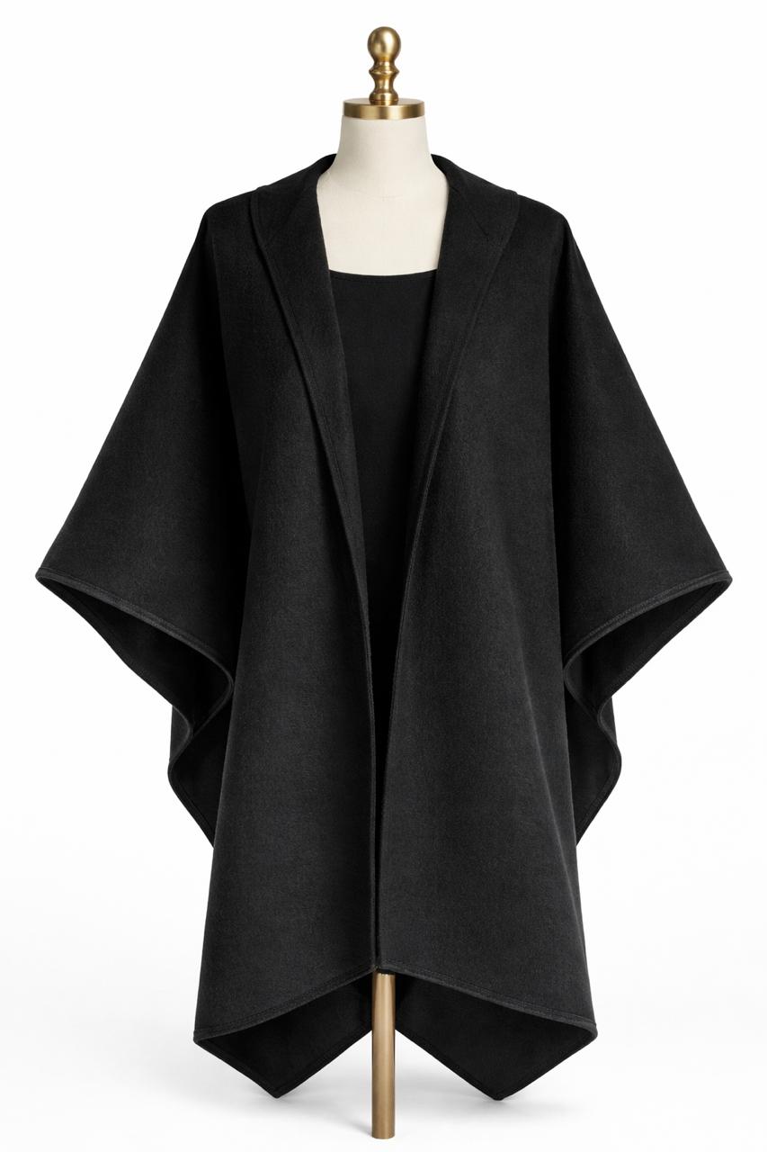 Classic Black Winter Cape (Open Front)