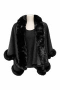Black Winter Cape with Faux Fur Trim