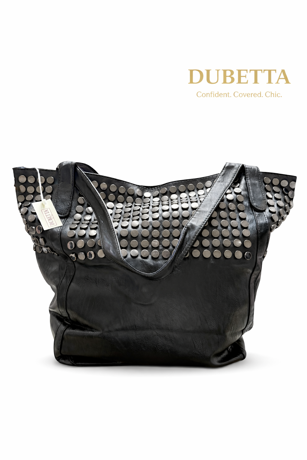 Dubetta Studded Black Leather Tote Bag