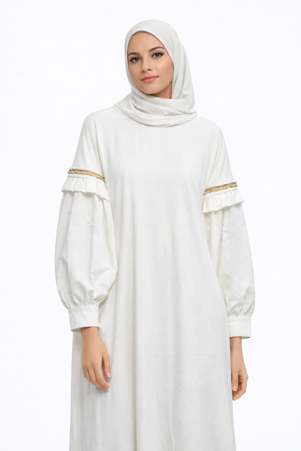 White Cotton Isdal with Gold Trim Sleeves