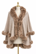 Taupe Winter Cape with Faux Fur Trim