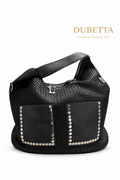 Dubetta Studded Perforated Hobo Bag – Black