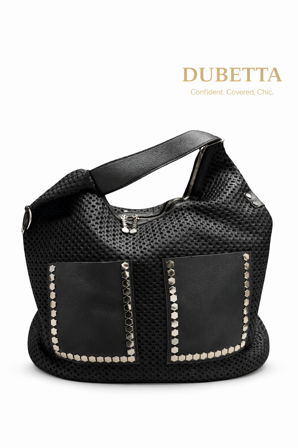 Dubetta Studded Perforated Hobo Bag – Black
