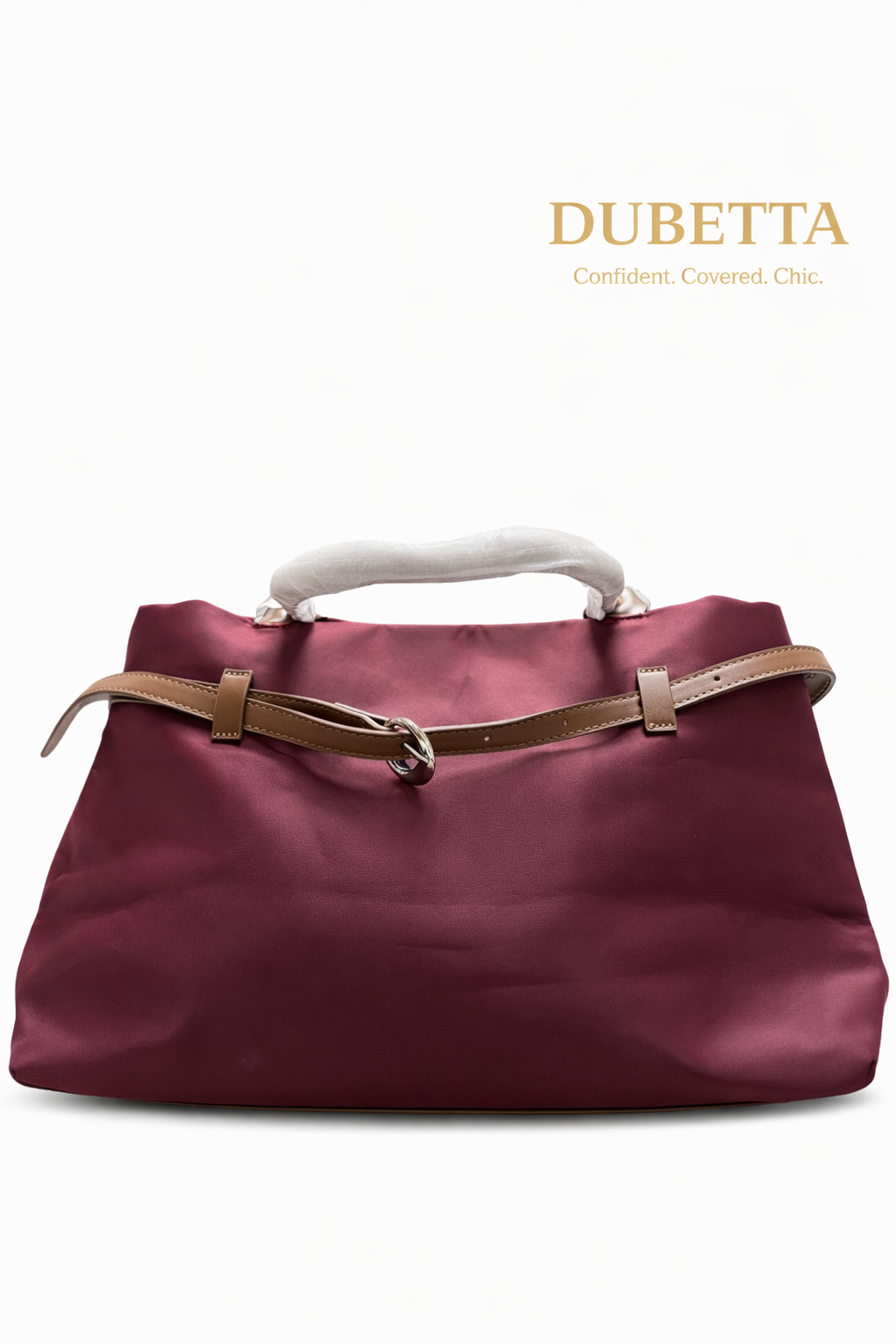 Dubetta Burgundy Elegant Handbag with Belt Detail