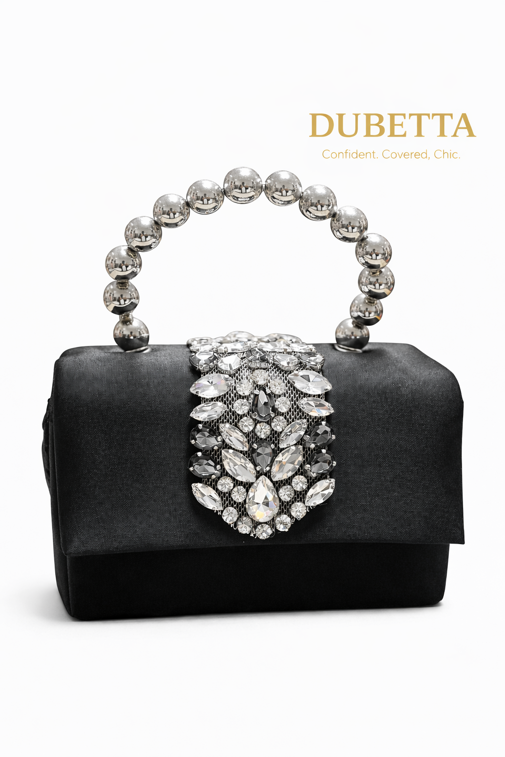 Dubetta Crystal Handle Evening Clutch – Black
