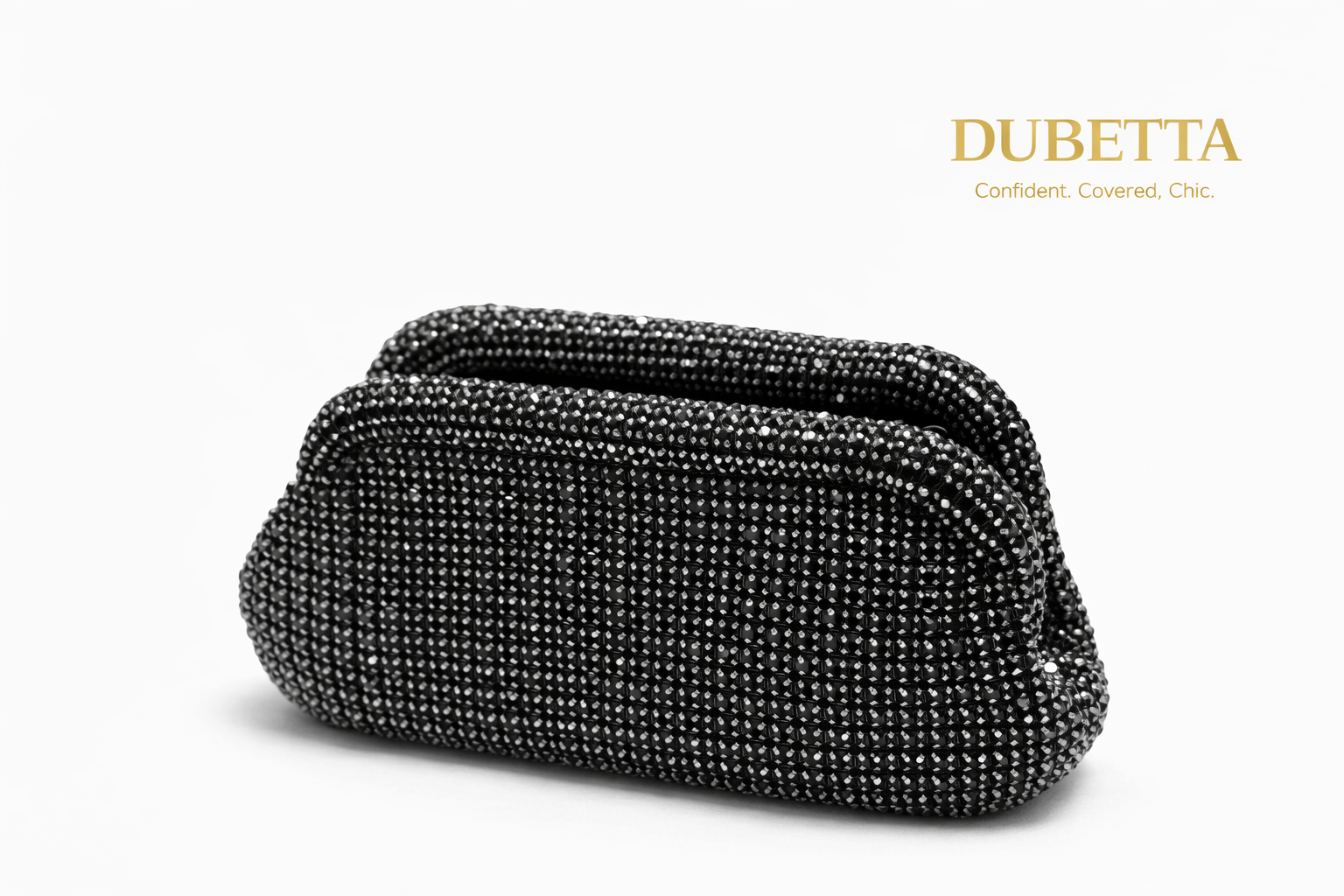 Dubetta Crystal Mesh Clutch – Black Elegance