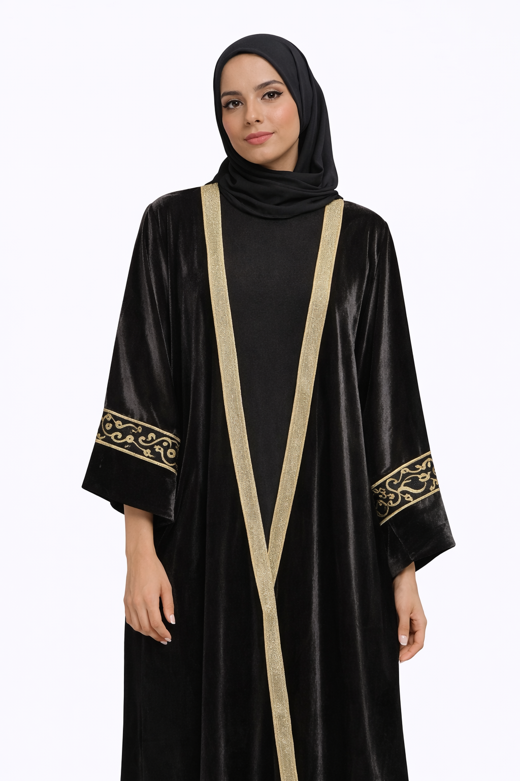 Black Velvet Cardigan with Gold Trim