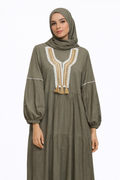 Olive Cotton Isdal with Tassel Embroidery
