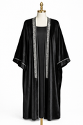 Black Velvet Rhinestone Trim Open Abaya