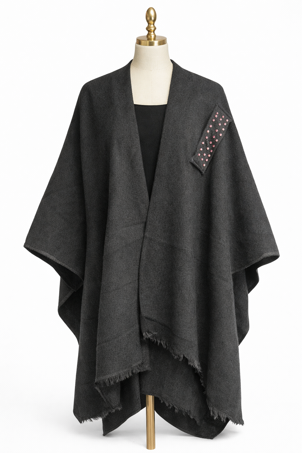Charcoal Grey Winter Cape with Stud Detail