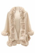 Beige Winter Cape with Faux Fur Trim