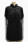 Black Beaded Cape with Fringe Detail