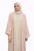Blush Pink Open-Front Cardigan with Gold Piping
