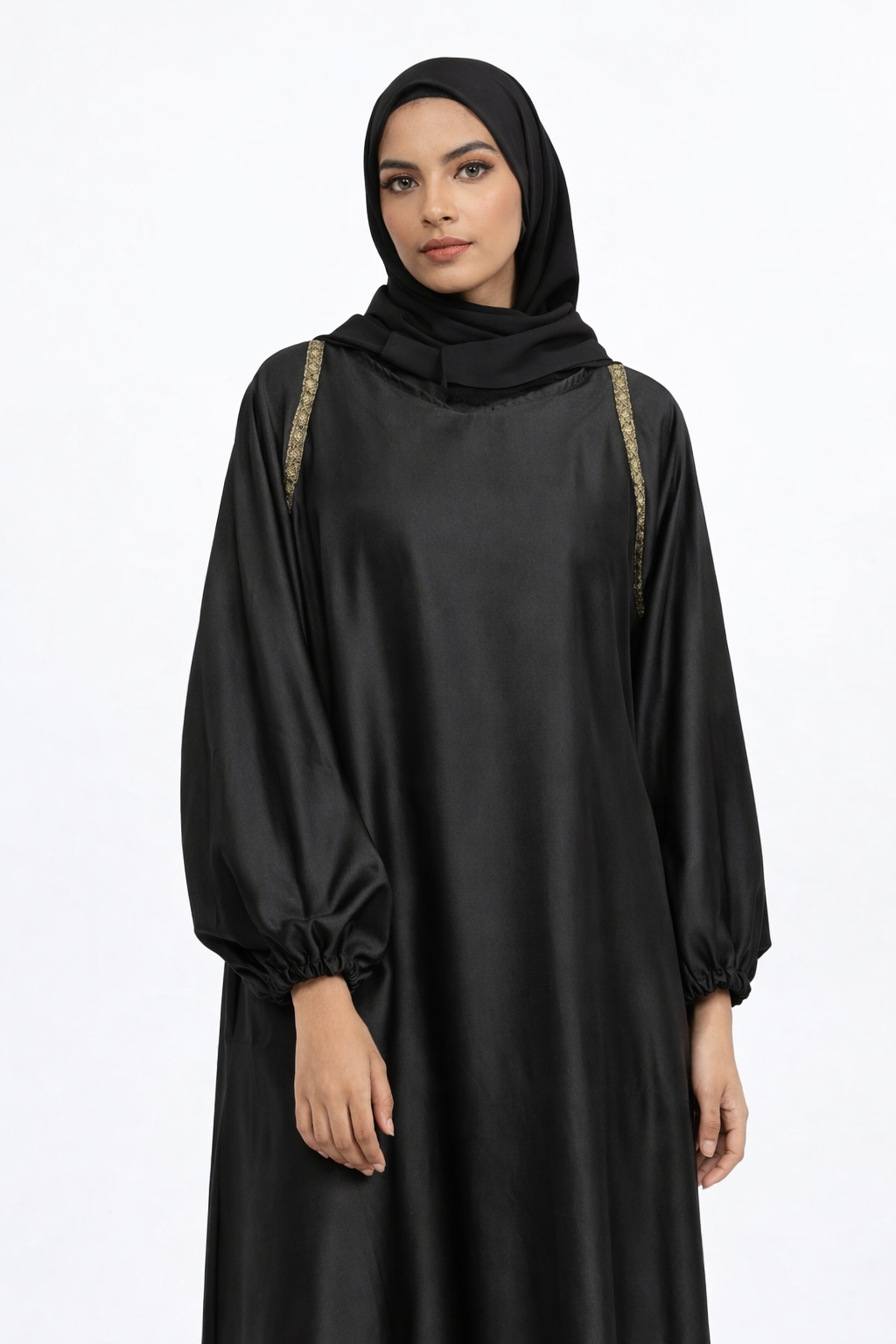 Black Satin Isdal with Gold Trim